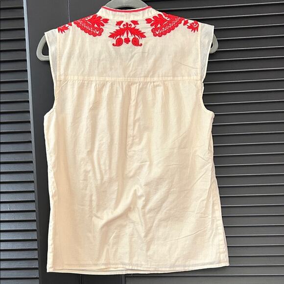 J.Crew Sleeveless Blouse with Reddish Orange Embroidery, Size 4 - Picture 8 of 11